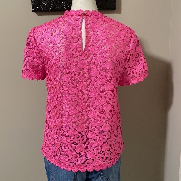 Kate Spade Alexandria Pink Floral Lace Short Sleeve Top Keyhole Back Sz 4 NEW - Picture 8 of 12